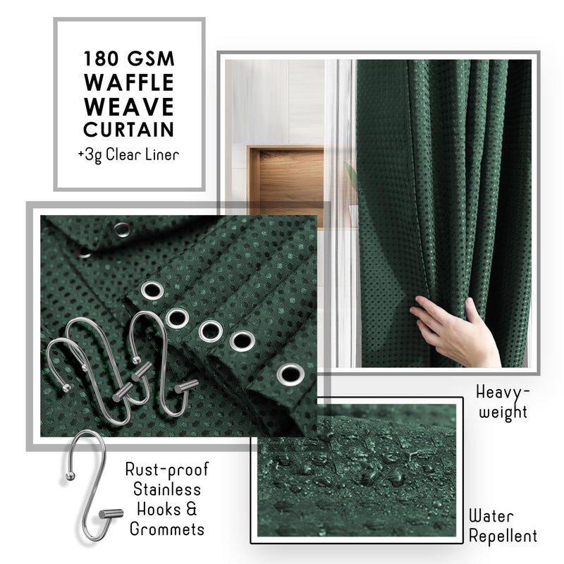 Clara Clark Bathroom Accessories Set - Green Bathroom Set  20PC Bathroom Accessory Set  Shower Curtain Set  Toilet Brush  Trash Can & Soap Dispenser - Image 4